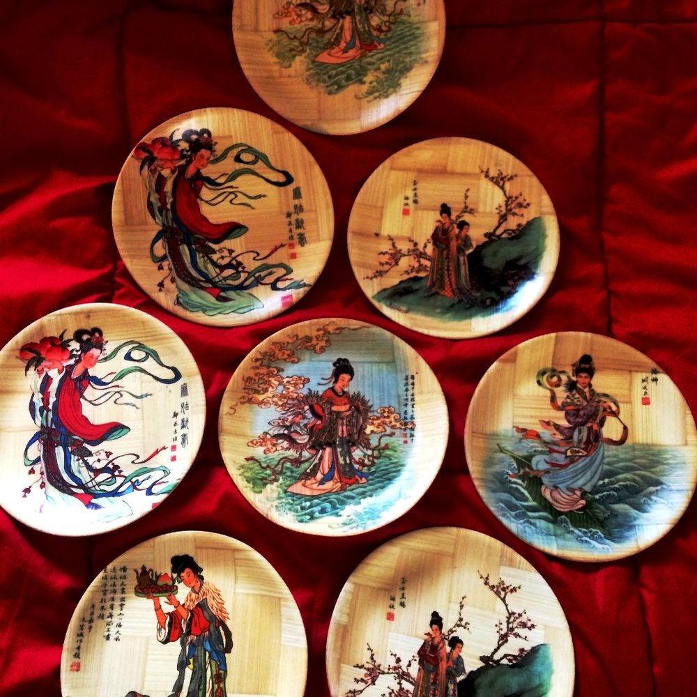 Vintage 1960's Signed Bamboo Plates 6.25"